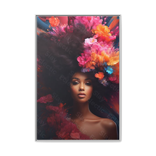 Vibrant Floral Matte Canvas Wall Art Framed Portrait of Beauty AI Art