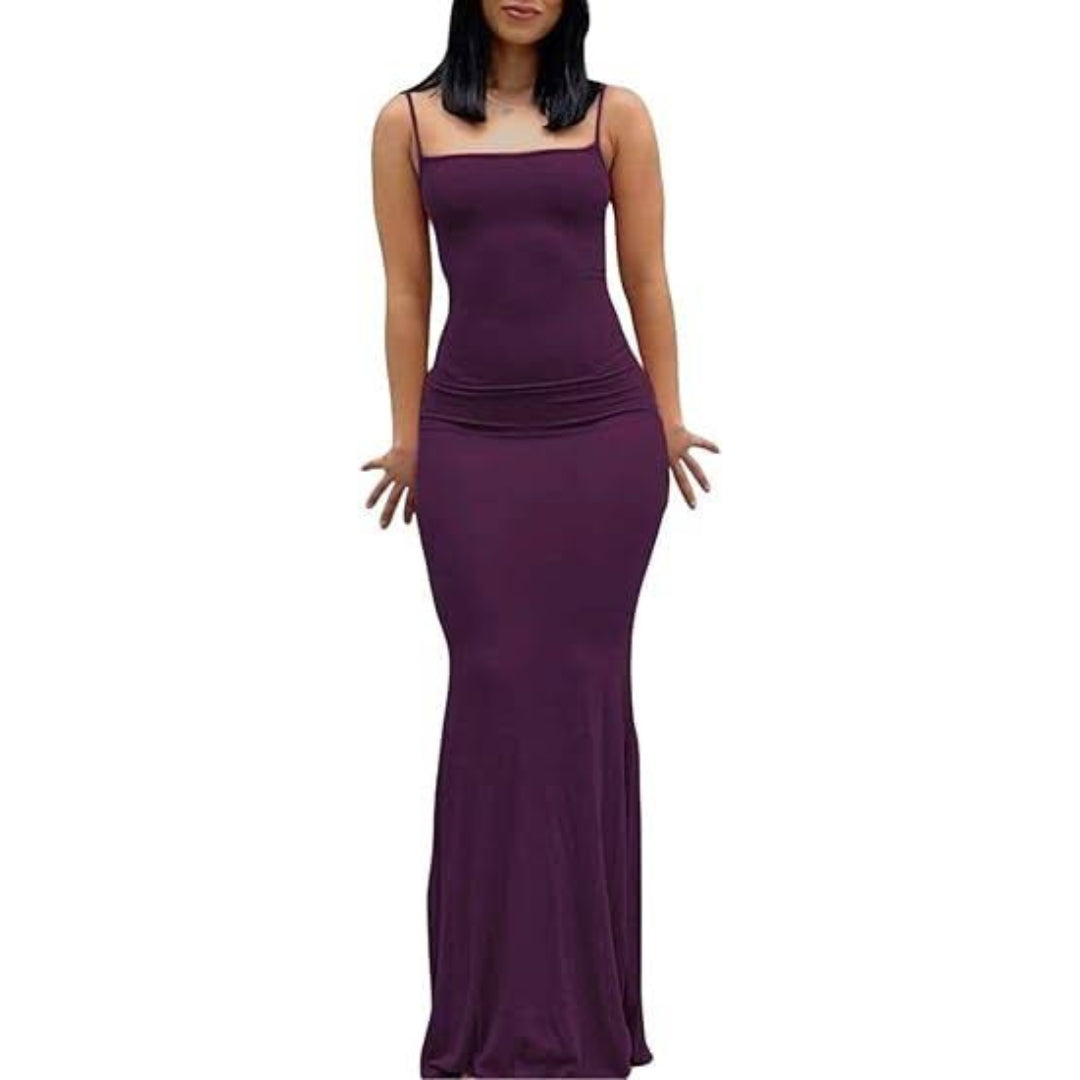 Spaghetti Strap Tight Slip Maxi Bodycon Dress  - Purple