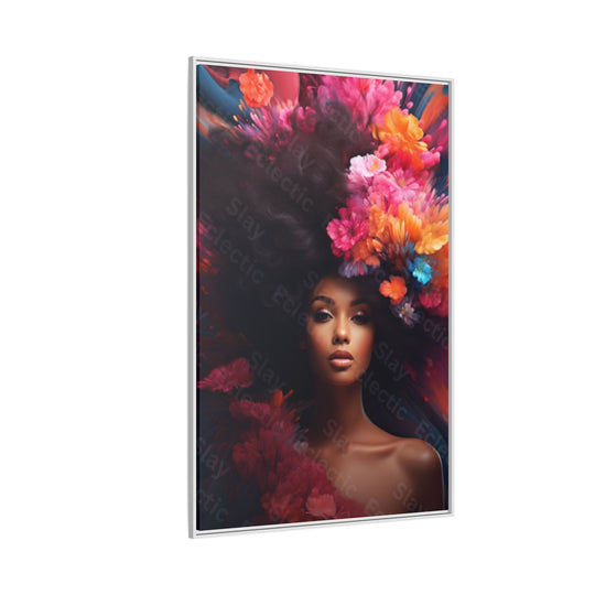 Vibrant Floral Matte Canvas Wall Art Framed Portrait of Beauty AI Art