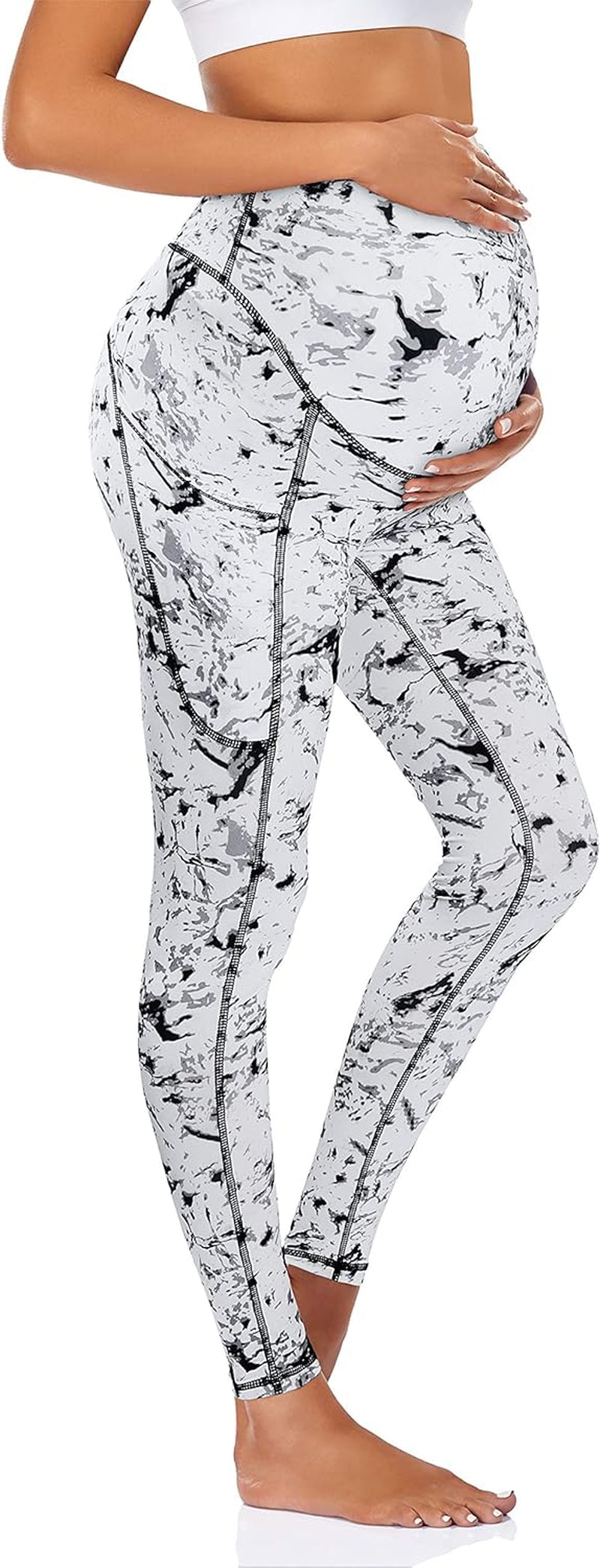 Maternity Leggings over the Belly Pregnancy Yoga Pants with Side Pockets