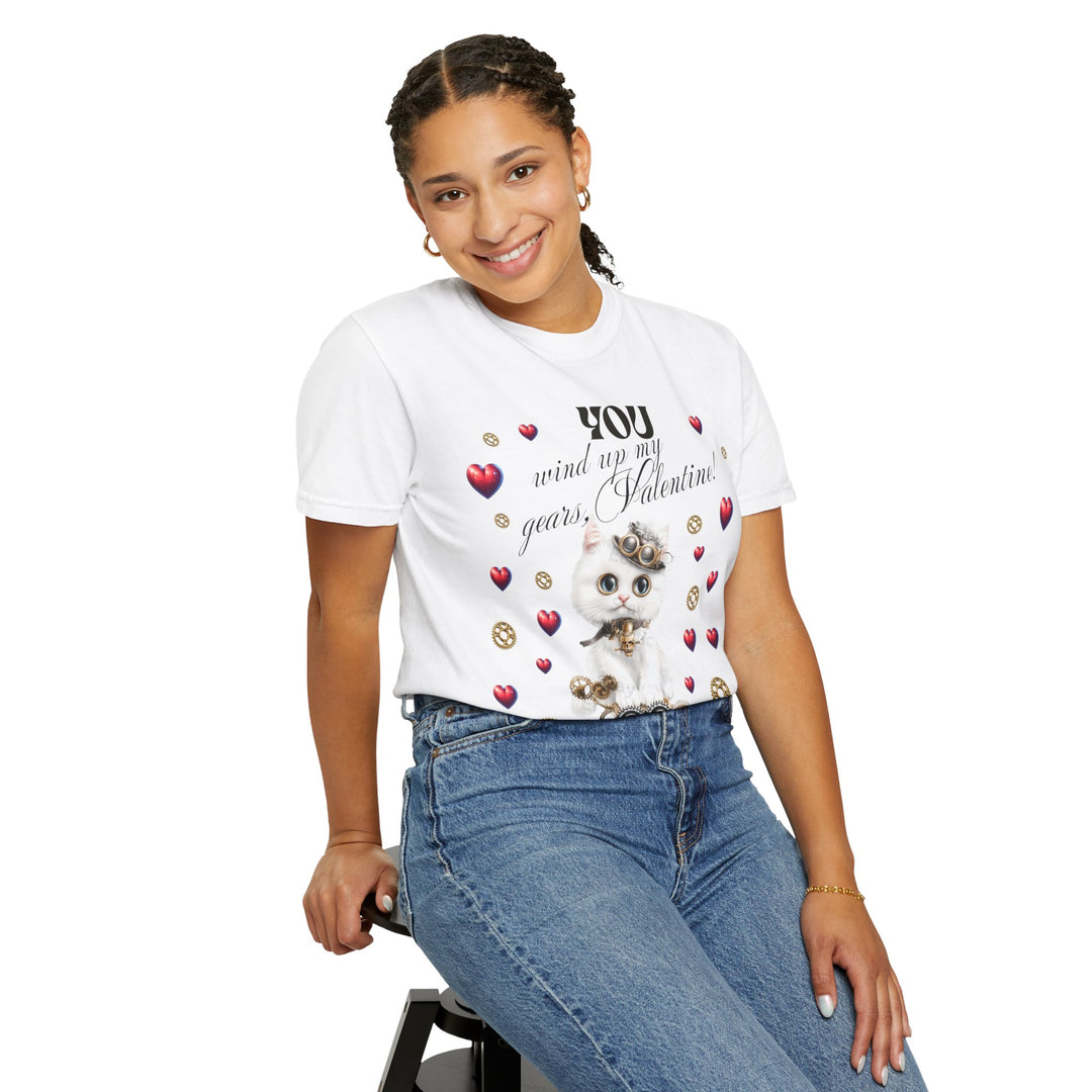 Valentine's Day Cat T-Shirt - "You Wind Up My Gears, Valentine!"