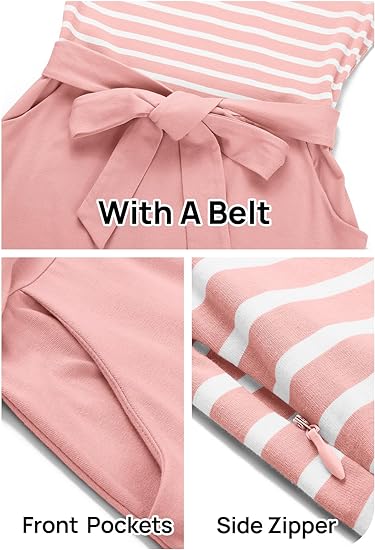 T-Shirt Mock Neck Office Party Dresses with Pockets - Pink