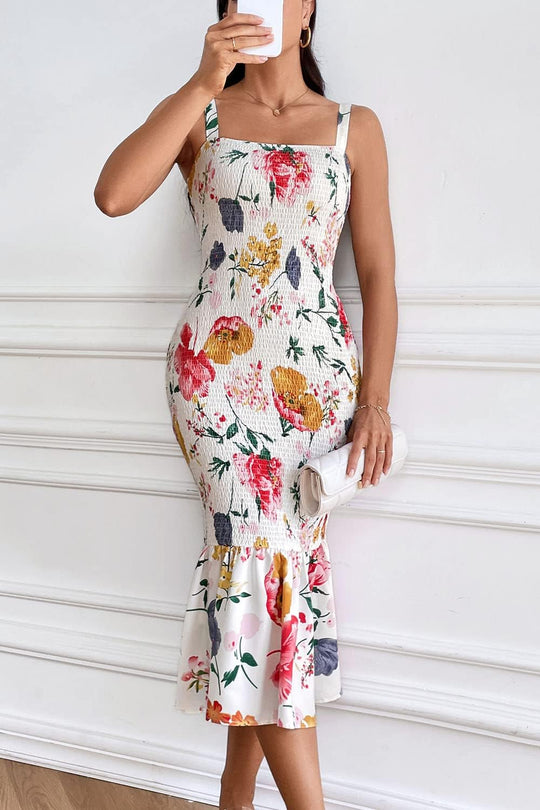 Spaghetti Strap Floral Chic Petals Bodycon Maxi Dress