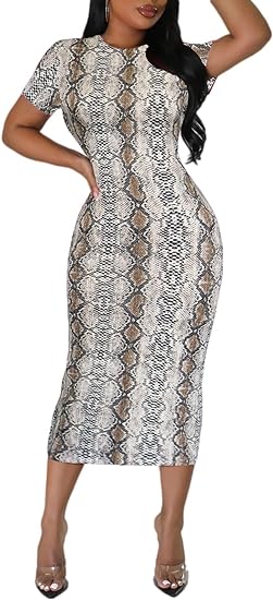 Bodycon Casual Short Sleeve Midi Fitted Dress - Gray** (**please see shipping policy)