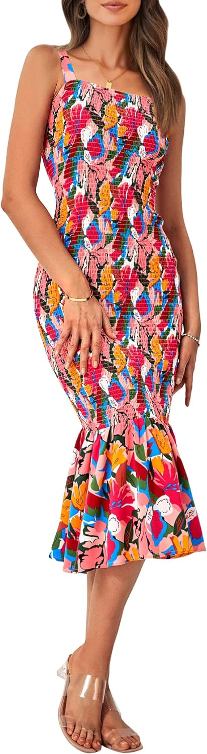 Spaghetti Strap  Floral Fab Bodycon Maxi Dress