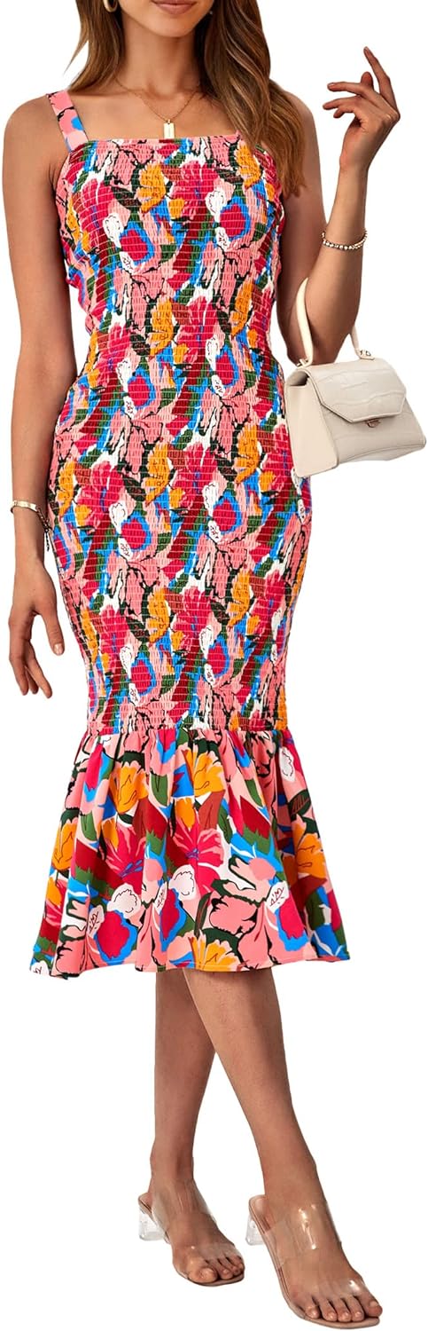 Spaghetti Strap  Floral Fab Bodycon Maxi Dress