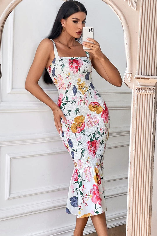 Spaghetti Strap Floral Chic Petals Bodycon Maxi Dress