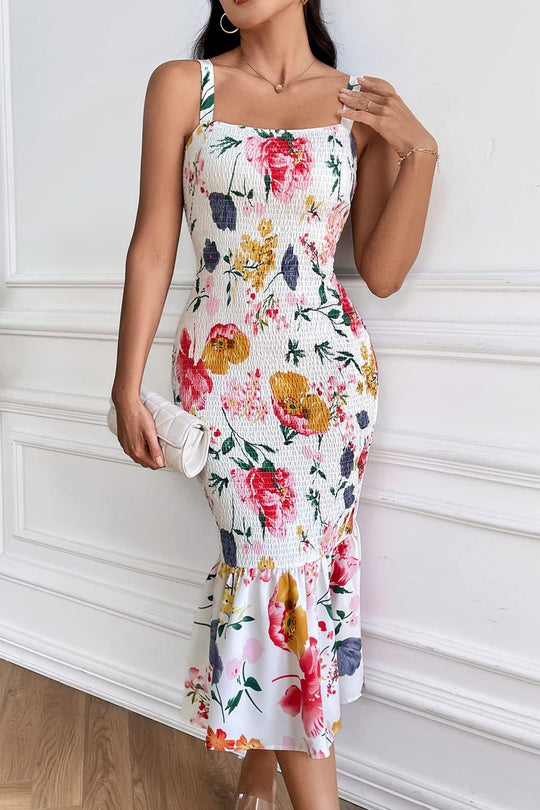 Spaghetti Strap Floral Chic Petals Bodycon Maxi Dress