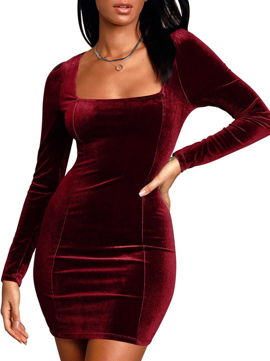 Velvet Allure Bodycon Mini Dress - Wine