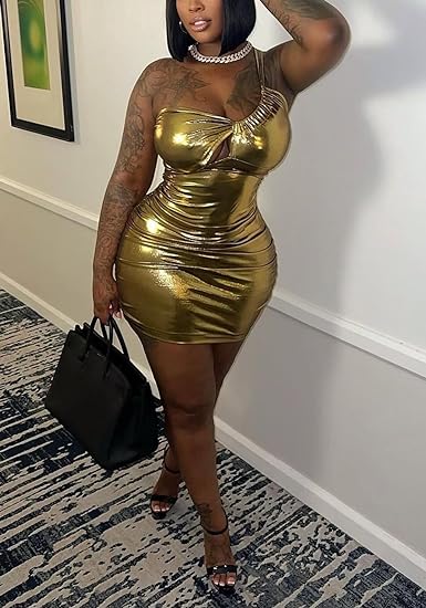 Shiny Metallic Strapless Tube Top Mini Bodycon Dress - Gold