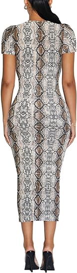 Bodycon Casual Short Sleeve Midi Fitted Dress - Gray** (**please see shipping policy)