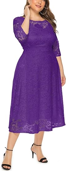 Eternatastic Women's Floral lace Plus Size Midi Dress - Purple