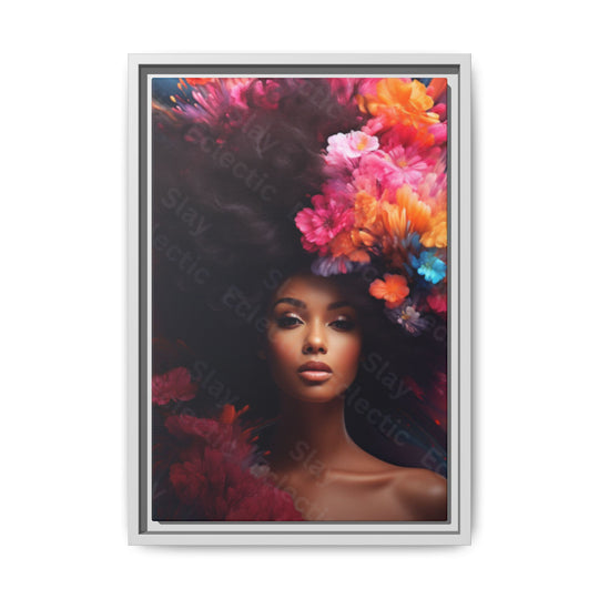 Vibrant Floral Matte Canvas Wall Art Framed Portrait of Beauty AI Art