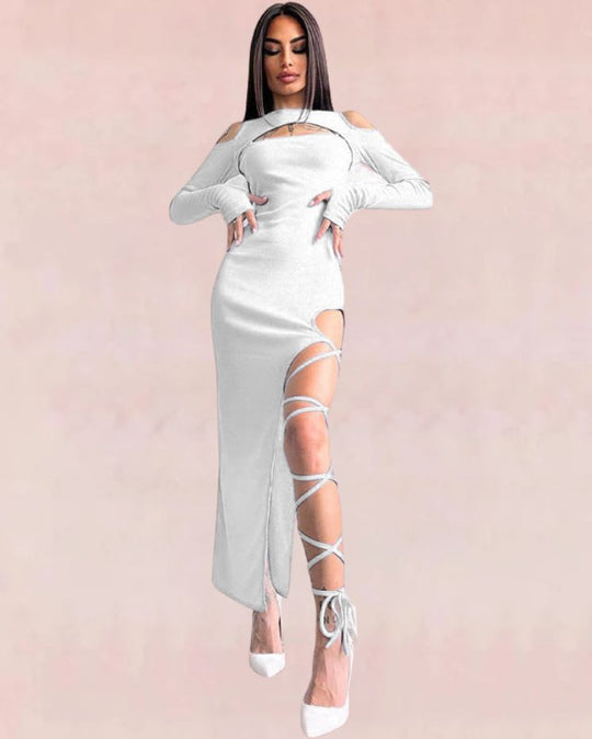 Cutout Bandage Midi Dress - White