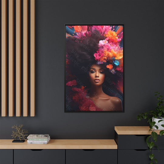 Vibrant Floral Matte Canvas Wall Art Framed Portrait of Beauty AI Art