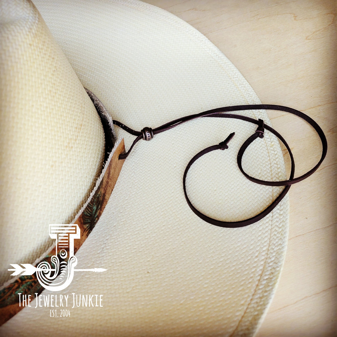 **Driftwood Tarnished Copper Embossed Leather Hat Band Only w/ Turquoise Slab 951u-2