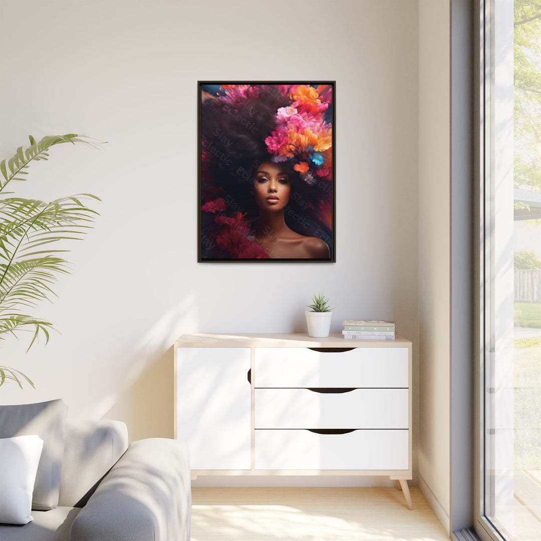 Vibrant Floral Matte Canvas Wall Art Framed Portrait of Beauty AI Art