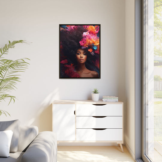 Vibrant Floral Matte Canvas Wall Art Framed Portrait of Beauty AI Art