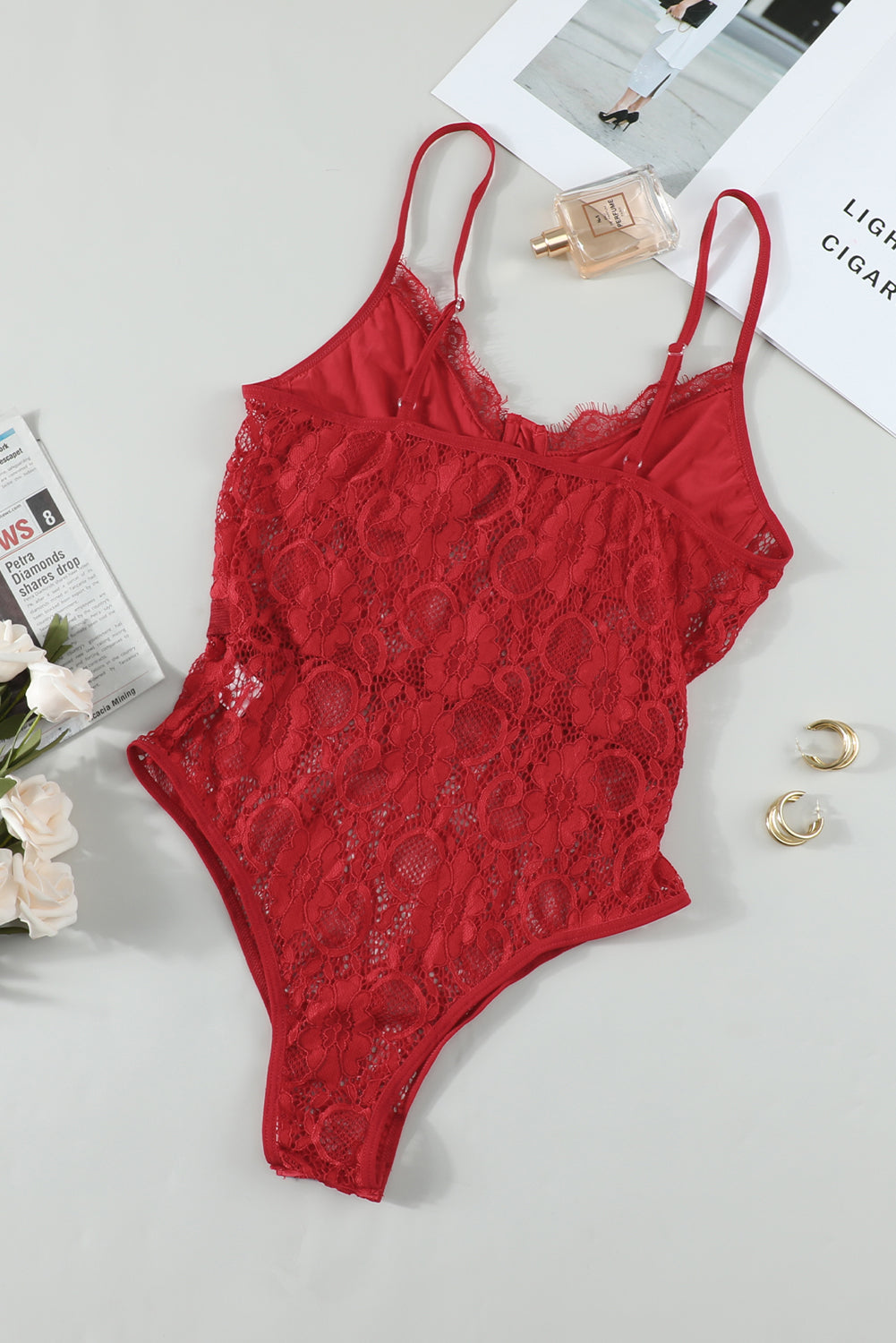 Red Lace Panelled Teddy Lingerie