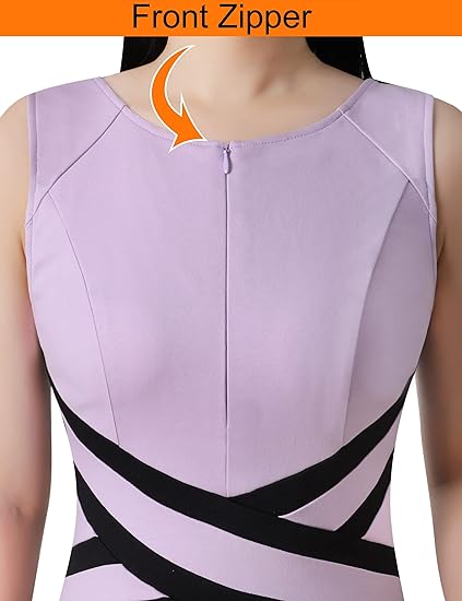 Front Zipper Up Office Party Bodycon Pencil Sheath Dress - Purple