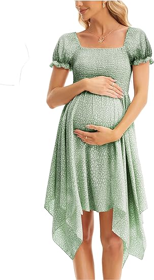 Square Neck Flowy Irregular Hem Baby Shower Dress