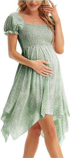 Square Neck Flowy Irregular Hem Baby Shower Dress