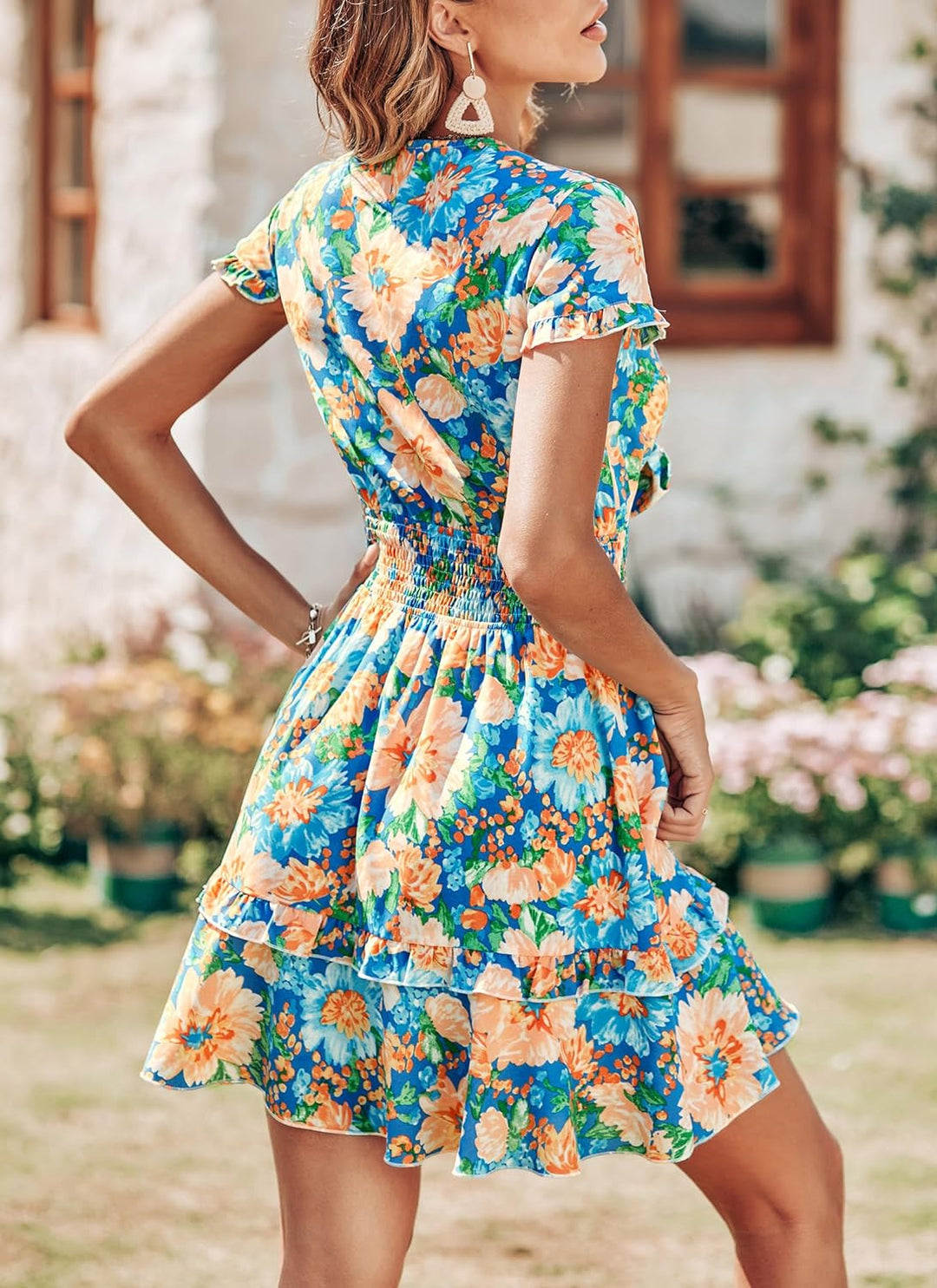 Tie Front V Neck floral Perfection Mini Dress - Blue