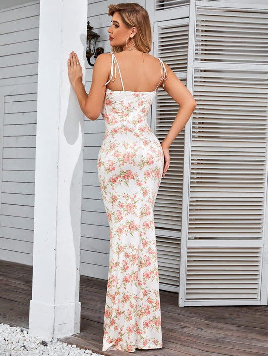 Floral Fantasy Sleeveless Bodycon Maxi Dress