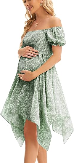 Square Neck Flowy Irregular Hem Baby Shower Dress