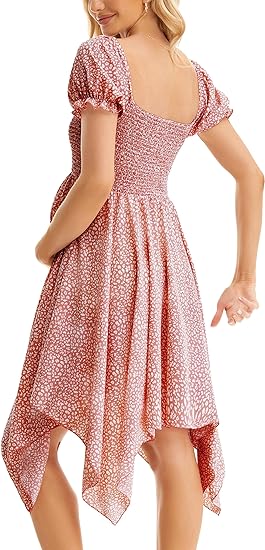 Square Neck Flowy Irregular Hem Baby Shower Dress - Pink