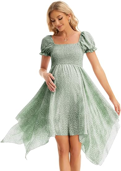 Square Neck Flowy Irregular Hem Baby Shower Dress