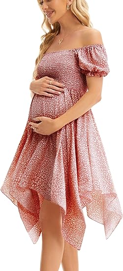 Square Neck Flowy Irregular Hem Baby Shower Dress - Pink