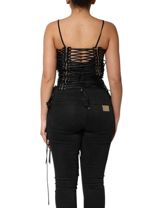 Dolce & Gabbana Black Eyelet Embellished Corset Style Top