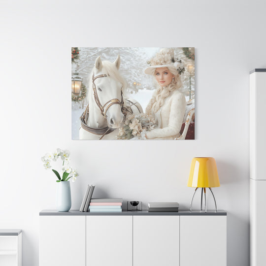 Winter Wonderland Canvas Art Print - Elegant Horse and Lady Decor