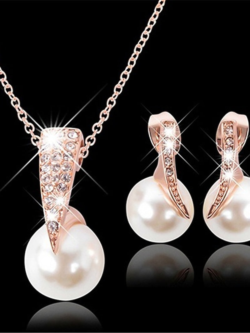 1Set(1Pcs Necklace1Pair Earrings) Shiny Luxury Imitation Pearl Rhinestone Alloy for Women'S Party Evening Gift Daily