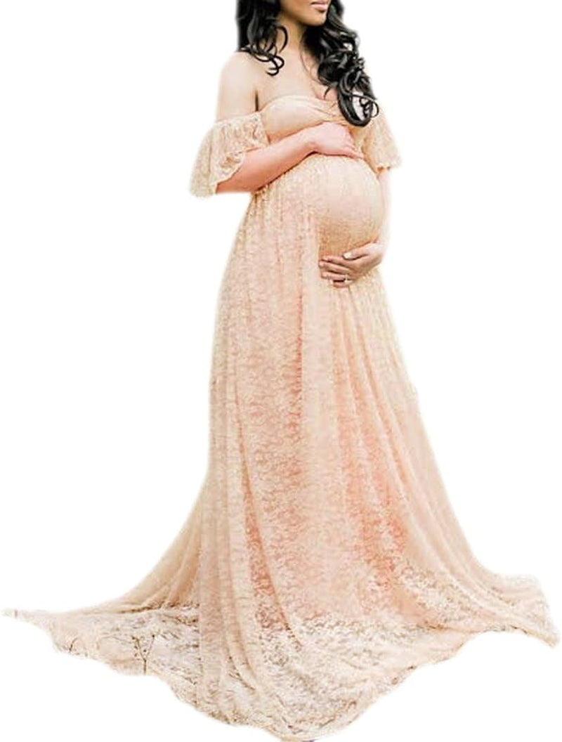 Women'S Sexy off the Shoulder Maxi Photography Maternity Dress,Apricot,Medium