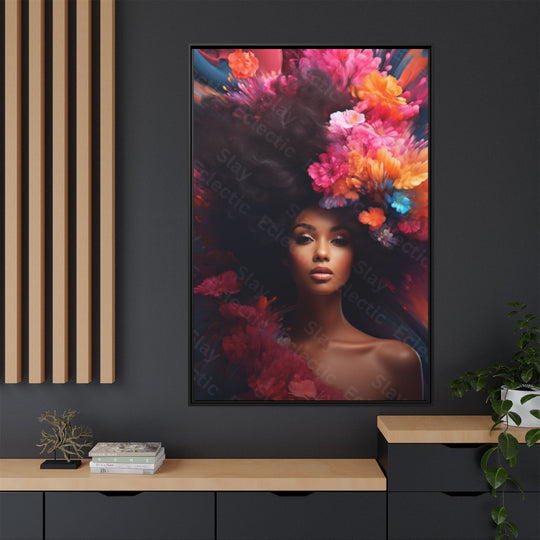 Vibrant Floral Matte Canvas Wall Art Framed Portrait of Beauty AI Art