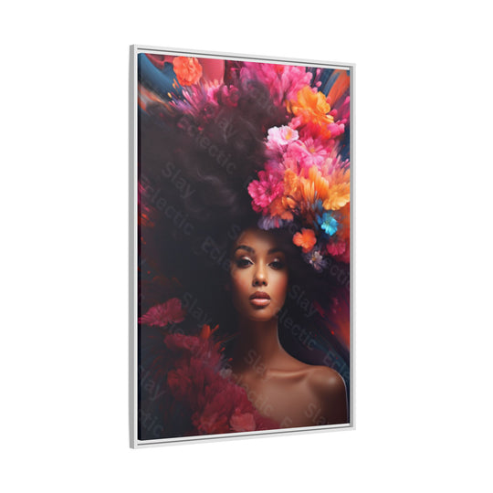 Vibrant Floral Matte Canvas Wall Art Framed Portrait of Beauty AI Art