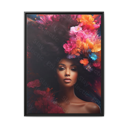 Vibrant Floral Matte Canvas Wall Art Framed Portrait of Beauty AI Art