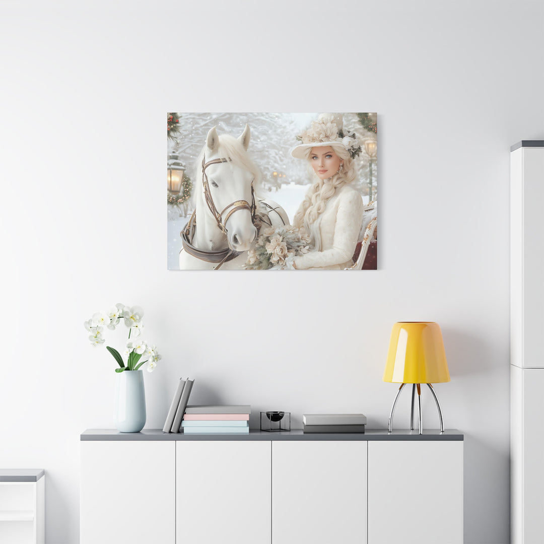 Winter Wonderland Canvas Art Print - Elegant Horse and Lady Decor