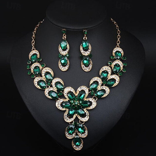 Jewelry Set 3Pcs Rhinestone Alloy Earrings Necklace Women'S Vintage Fashion Cute Geometrical Geometric Jewelry Set for Wedding Party Anniversary