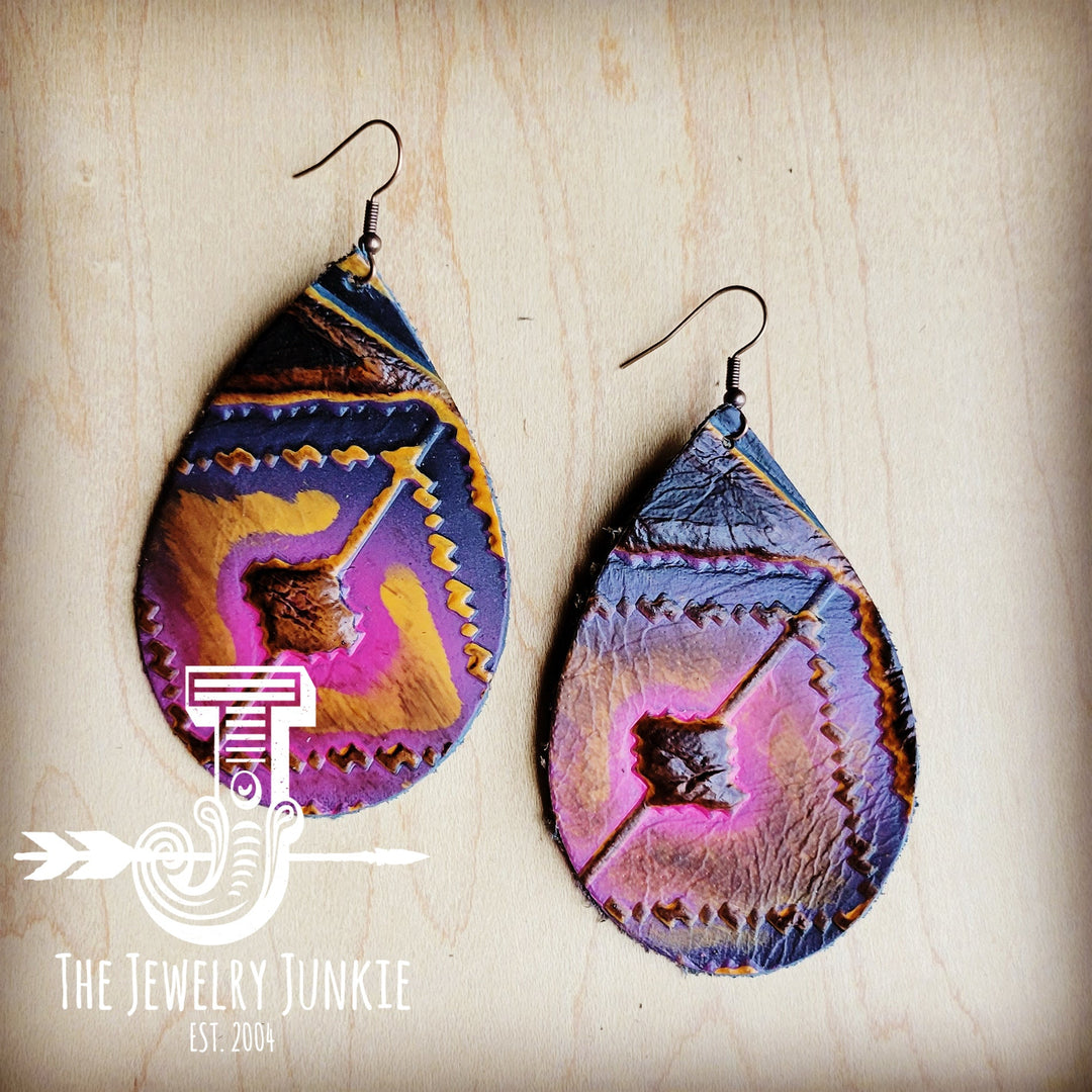 Leather Teardrop Earring-Magenta Navajo 215o-0