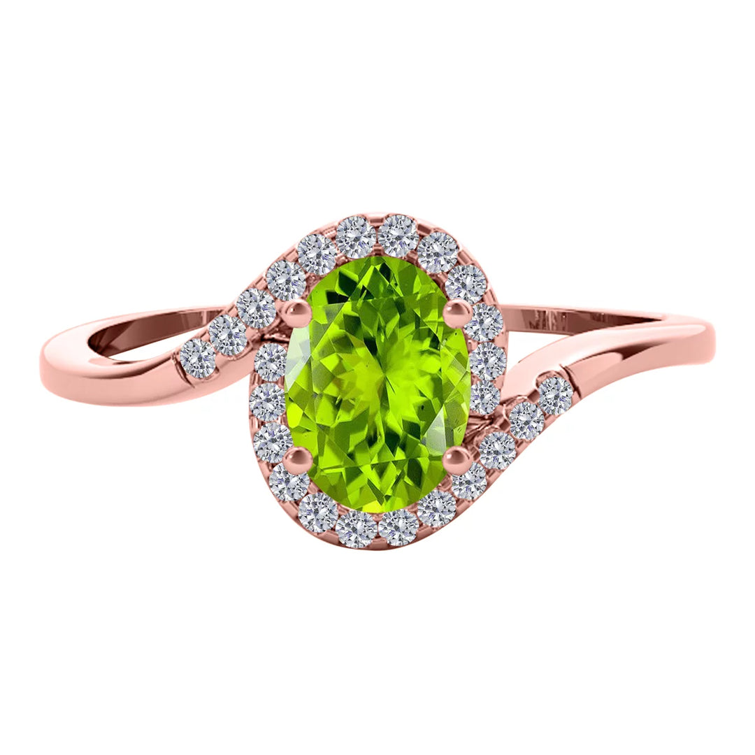 Stunning 1.00 Carat Peridot Halo Diamond Engagement Ring in 14K Rose Gold-Slay Eclectic