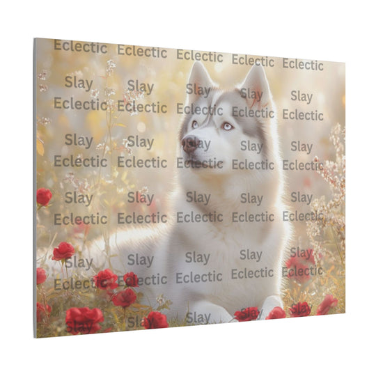 Beautiful Siberian Husky in Field with Roses AI Art