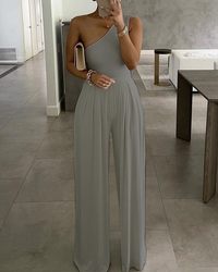 Web Star Asymmetric One Shoulder Jumpsuit - Gray