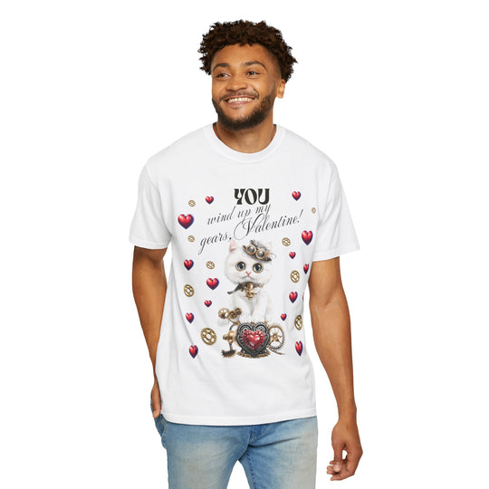 Valentine's Day Cat T-Shirt - "You Wind Up My Gears, Valentine!"