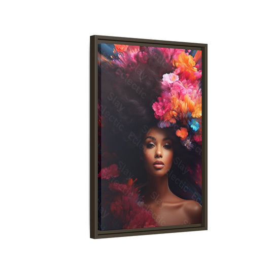 Vibrant Floral Matte Canvas Wall Art Framed Portrait of Beauty AI Art