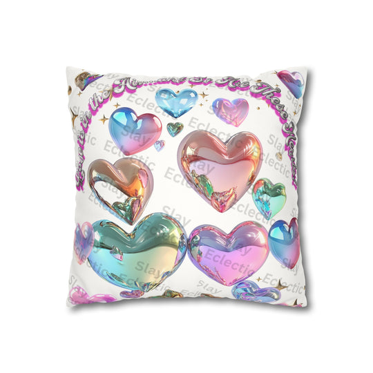 Vibrant Love Heart Faux Suede Pillowcase - Colorful Eclectic Design