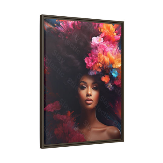 Vibrant Floral Matte Canvas Wall Art Framed Portrait of Beauty AI Art