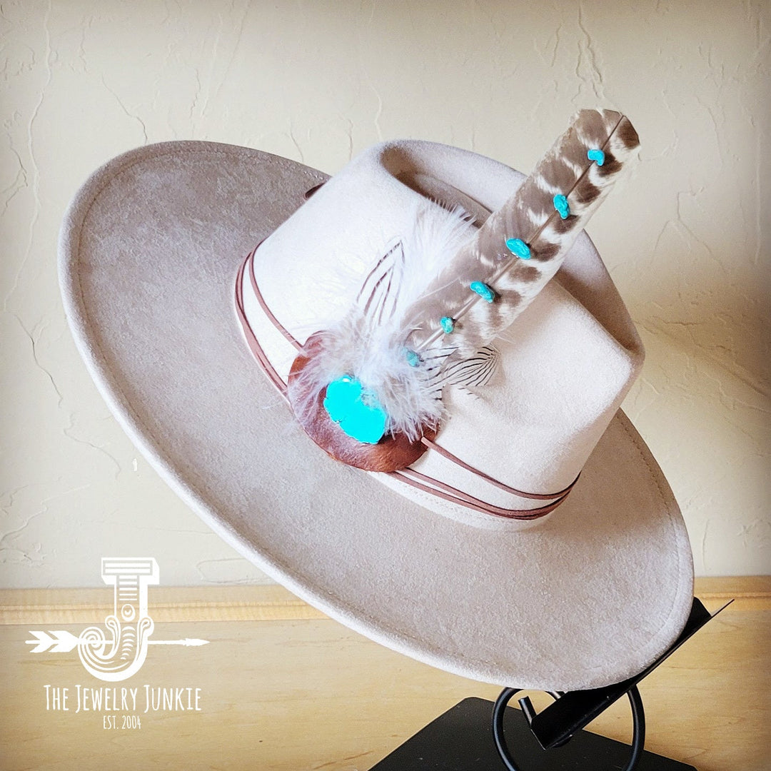 Turquoise Accent Turkey Feather Hat Band + Choice of Hat 986j-2